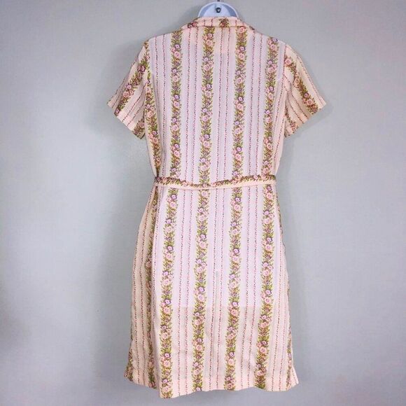 Vintage 60s Cedar Glen Dress House Coat Womens Size M Pink Floral Belted Zip - Picture 5 of 8